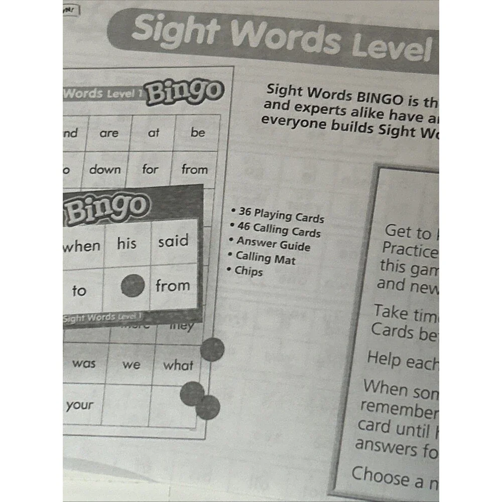 TREND - Sight Words Bingo Homeschool Aid Learn to Read - Level 1  Ages 5+ CIB